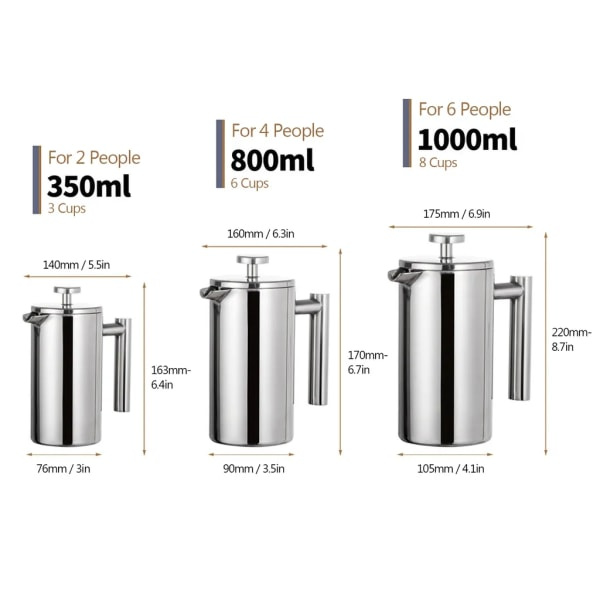 350 ml dubbelväggig rostfri fransk press kaffebryggare med rostfritt stålfilter, kaffekanna isolerad kaffekanna Press Filterkanna Kaffepress