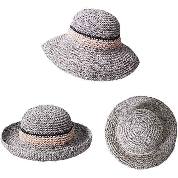 IC Solhatt Floppy Stråhatt Bred Brätte Vikbar UV-Skyddshink Sommarstrandhatt för Tjejer