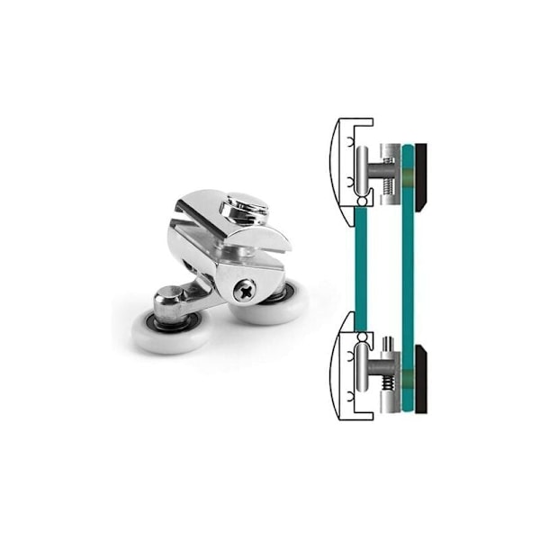 Sett med 4 doble ruller - for skyvedusjdør, 2 hjul 23 mm diameter sinklegering bad..DEBUNS