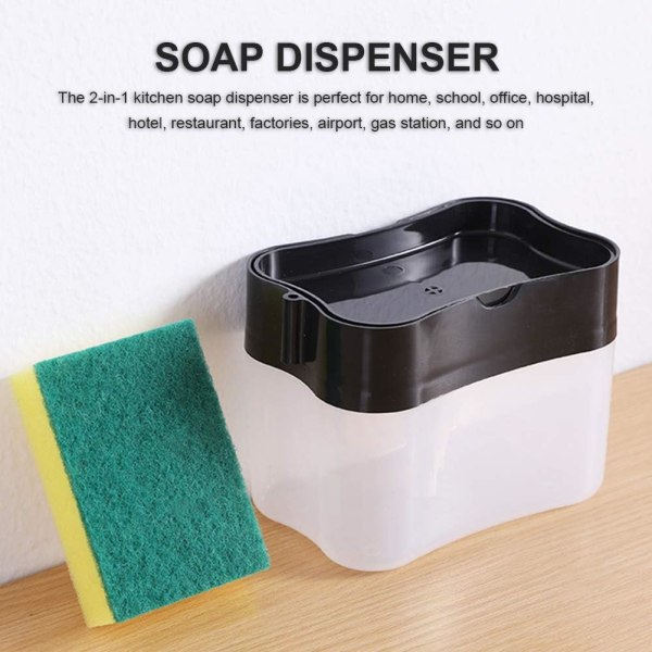 Oppvaskmiddeldispenser med svampestativ, 2 i 1 manuell trykk