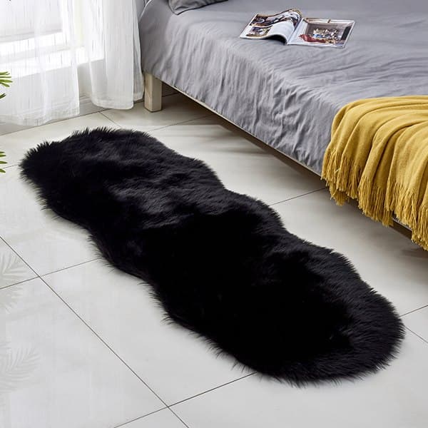 IC Supermyk fuskepelsmatte Fluffy teppe, teppe fluffy svart