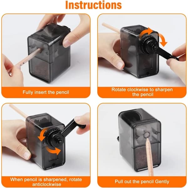 Pencil Sharpener Black, Manual Pencil Sharpener with Stronger Spiral Blade for Fast Sharpening