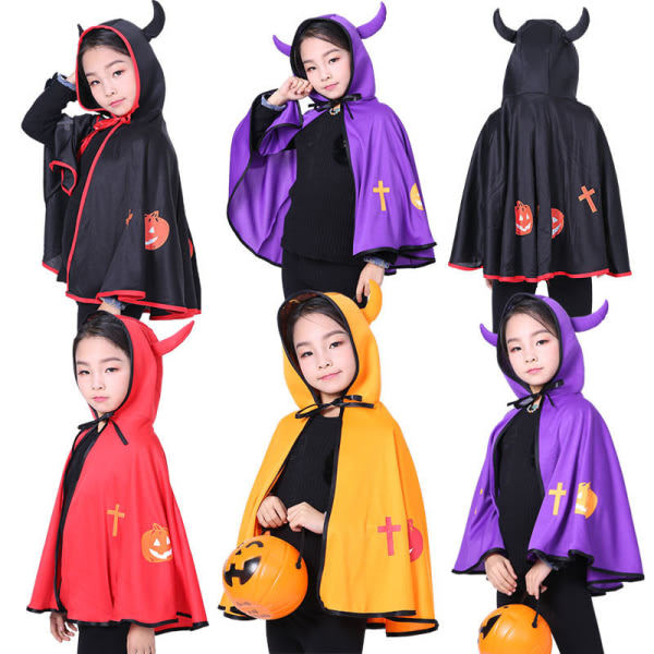 IC SLHOoded Cape Halloween KostSLYM Drenge Piger Børn Børn Demon Cosplay, Orange