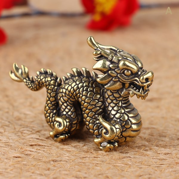 1 st Antik prydnad Djur Drake Staty Feng Shui Dekor Mörk guld