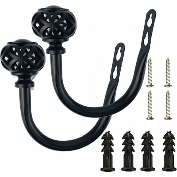 Pakke U-formede Gardin Tiebacks Boligindretning Multifunktionelle Smedejerns Gardin Holdere Sort