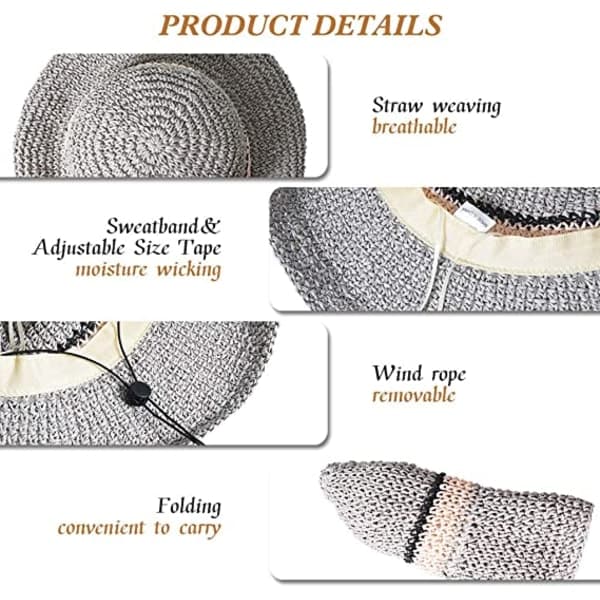 IC Solhatt Floppy Stråhatt Bred Brede Vikbar UV-beskyttelse Sommerstrandhatt for Jenter