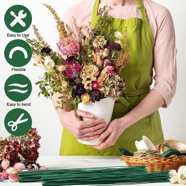 50 stk grønne blomstertrådstilker 12 tommer, 2 mm solid jerntråd for blomsterdekorasjon, DIY-buketter, kranser og håndverk