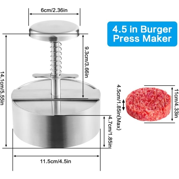 IC Justerbar Hamburgerpress 4,5\" Burger Patty Maker 304 Rostfritt