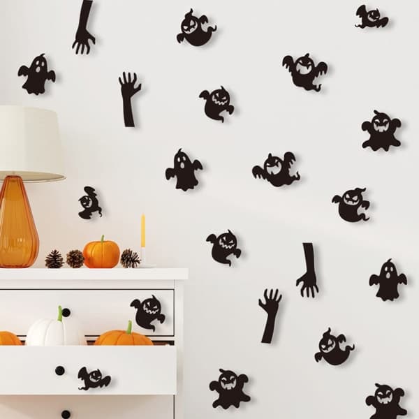 58 st Halloween-dekorationer 3D fladdermöss spindel spöke väggdekor