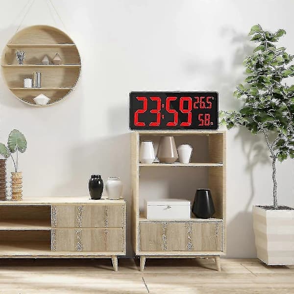 Stor digital väggklocka med LED-display, temperatur och luftfuktighet, USB-driven, för sovrum, kontor, klassrum, röd red