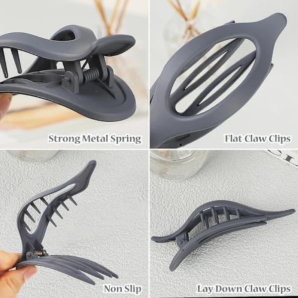 Flade hårklemmer 6 stk. Lay Down Claw Clips Franske Concord hårklemmer til tykt hår Alligator hårklemmer til tyndt hår And E E