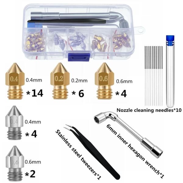 30 stk. messingdyser 0,4 mm 0,2 mm 0,6 mm til 3D-printer, kompatibel med Creality Ender 3 V2 Ender 3 Pro Ender 5 Pro CR10-serien