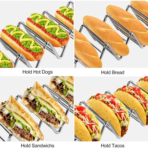 IC Tacoholder Stativ Rustfrit Stål 4 Lommer Taco Rack Bølgeform