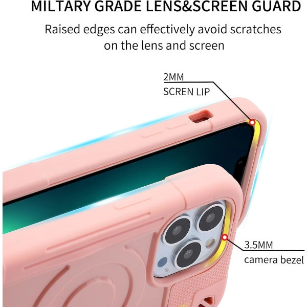 IC-fodral Designat för iPhone 13 Pro Max Fodral 6,7 tum Kompatibelt med MagSafe, Militärt skydd för hela kroppen Robust kraftigt fodral (rosa)