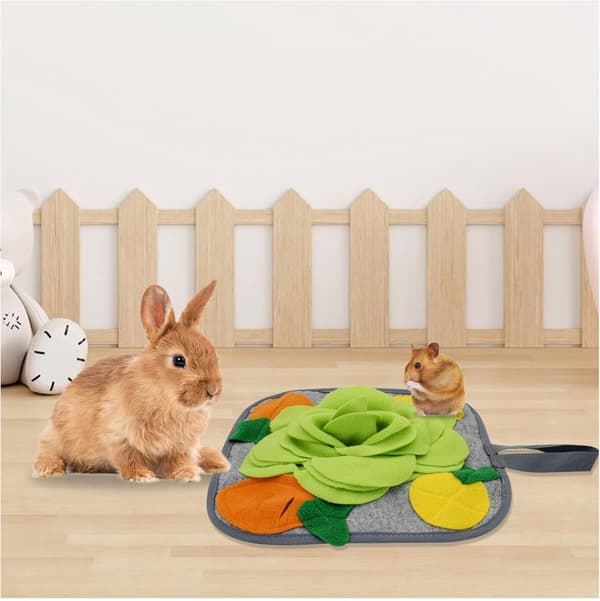 Kanin Snusemåtte 30x30cm Vaskbar Fodermåtte Polar Fleece Godbids-puslespil til Marsvin Ilder Chinchillaer Små Kæledyr, Grøn Blomst