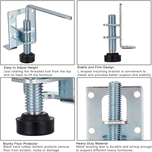 IC 4-pack Tunga Justerbara Möbelfötter L-formade Möbelben, Möbelfästen i Metall, 2,2\"