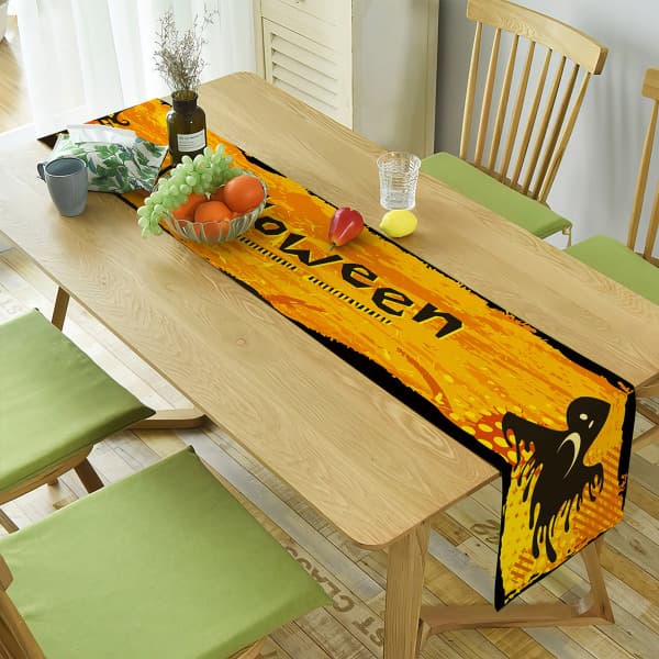 IC Akvarell Ghost Pumpkins Bone Boo Bordløper Svart, sesongbasert 13\" B x 48\" L