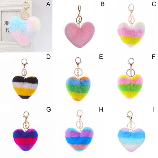 Fluffy Heart Shaped Keychain Key Chain Ring Keyring Ladies Bag Car Charm A A