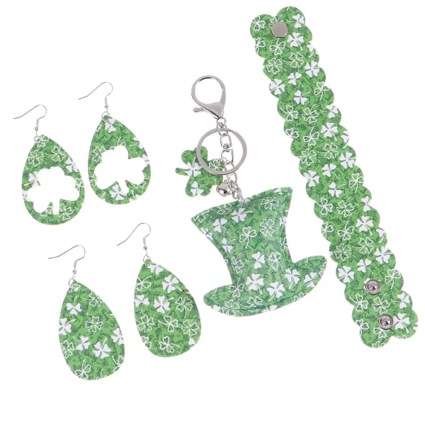 2 par St Patrick's Day örhängen med nyckelring och armband set för kvinnor IC