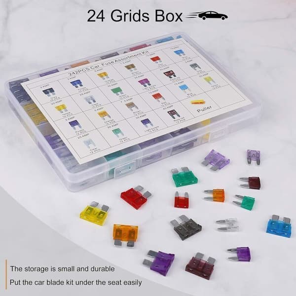 Bil Säkring Auto Mini Säkringar Blandat Kit 2A 3A 5A 7.5A 10A 15A 20A 25A 30A 35A 40A med Clip Förvaringslåda 242 st, av DEBUNS