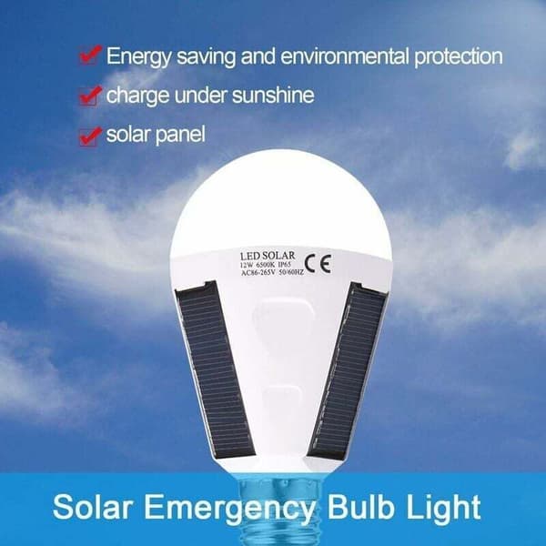 Aurinko LED-lamppu, E27 IP 65, kannettava LED-hätälamppu koukulla (12W)