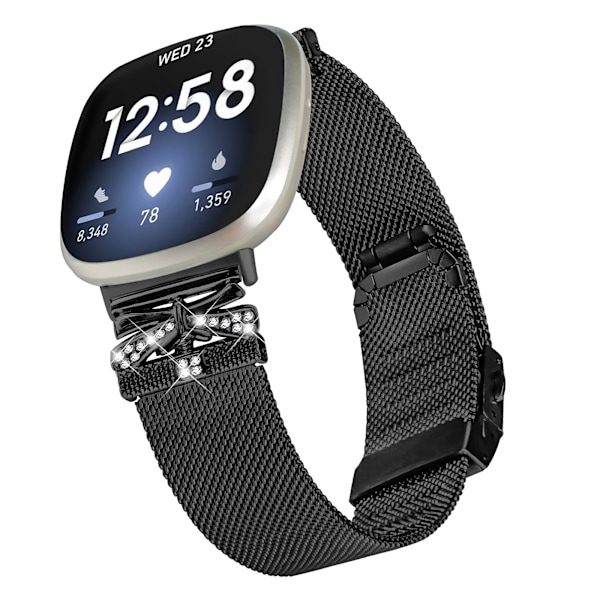 Rostfritt stålarmband för Fitbit Versa3/4/Sense 2 Svart Sort