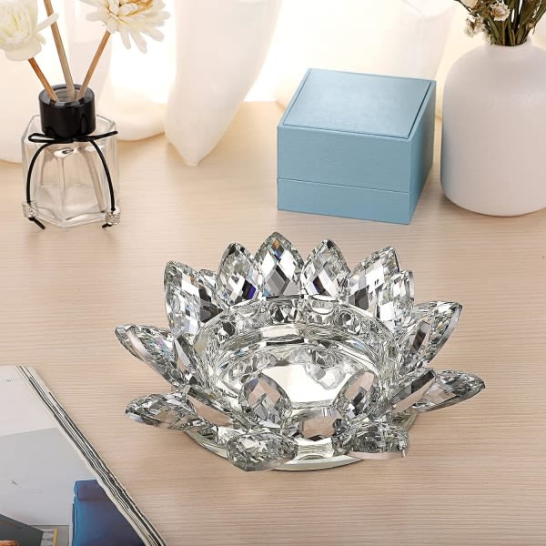 IC Kristal Lotus Blomster Lysestager til Pillarlys op til 3\", Dekorativ Lotus Petal Votiv Lysestager i Glas (Klar) Mærke: OwnMy