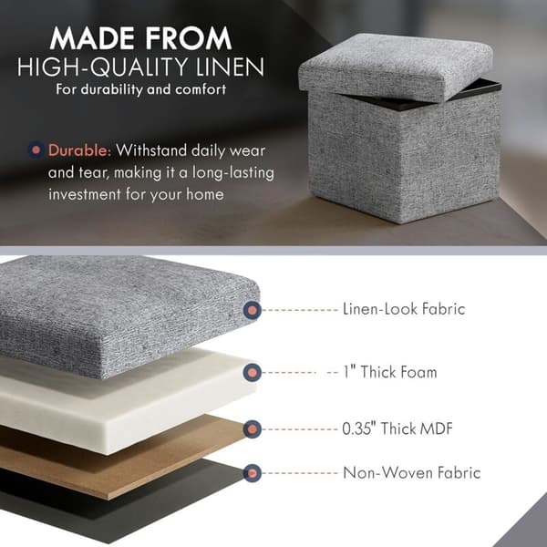 Fyrkantig Förvaringspall i Linne för Vardagsrum Sovrum Kontor Studentrum - 30 x 30 x 30 cm, Grå