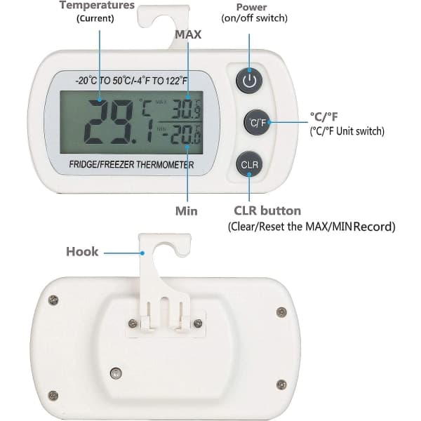 IC 2 ST Digital Kjøleskap Fryser Termometer Temperatur -20 til
