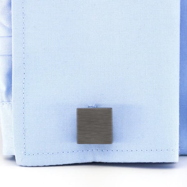 Firkantede manchetknapper til mænd i sort børstet rustfrit stål 16 mm, gave til far eller ham, til fars dag, bryllup og forretning, inkl. fløjlsgavepose