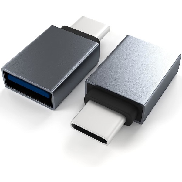 IC USB C til USB 3.0-adapter (2-pakning), USB-adapter for høyhastighetsdataoverføring (OTG) USB hunn til USB C hann Bærbar, grå