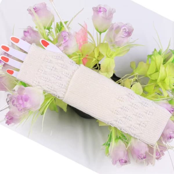Hansker uten fingre - Pulsvarmere - Heklet - Lang versjon - 1 par - 7*20cm - Hvit