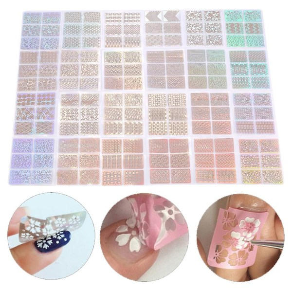 24 ark/ set Nya Nail Art Stickers Hollow Nail Transfer Dekaler Manikyr Tillbehör Dekoration
