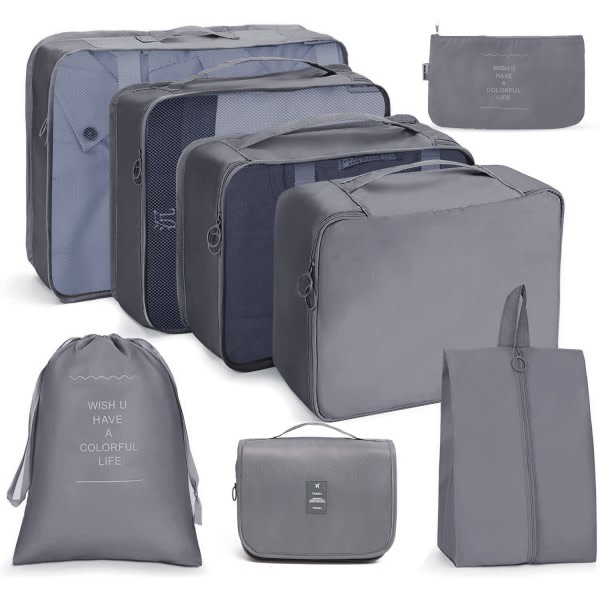 Resväska sett Tvättväska sett med 8 grå