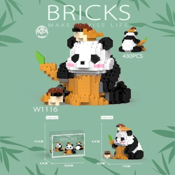 Julklapp Panda byggstenar Mini panda byggklossar- Byggleksak til barn fra 9 år og opåt Menglan Mata Fåglar 430st