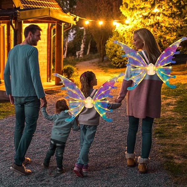 Fairy Wings Elf Wings kostymtillbehör med LED-ljus för kvinnor Kid Girl