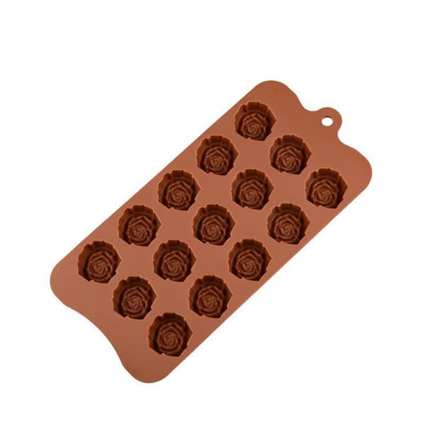 Silikon Flat Rose Sjokoladeform - Fondant Bonbon Form - 15 stk