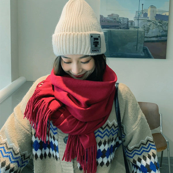 Stor Mjuk Cashmere Feel Cashmere Sjal Wrap Lättviktshalsduk (Vinröd)