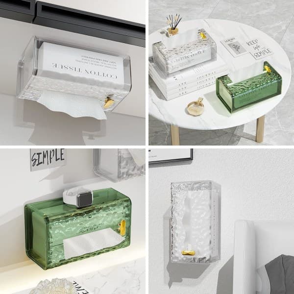 IC Genomskinlig Vävnadslåda med Vertikala Ränder, Hållare för Tissue Box Set, Vardagsrum Sovrum Badrum Hushållsvävnad Box (Vit, Liten)