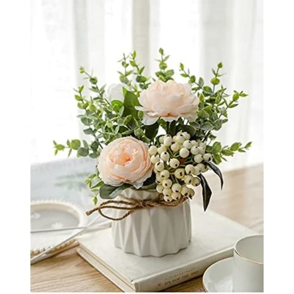Kunstblomster med Keramik Vase - Kunstig Rose - Blomst