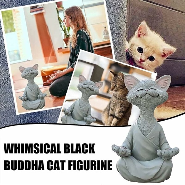 IC Cat Figurine, Happy Cat Yoga Meditation, Zen Cat Relaxed Pose Sculpture for Home Outdoor Plen Decoration Gifts for Cat Lover (aske),