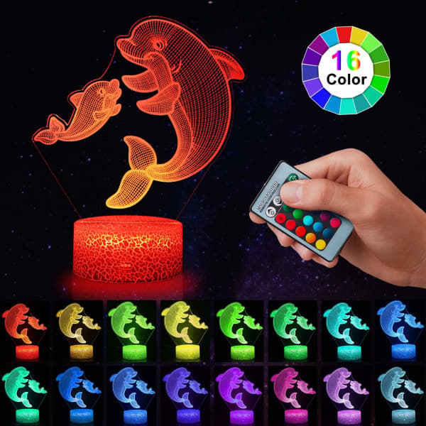 IC 3D Dolphin Presenterer Leke-Dekor LED nattlampe med fjernkontroll