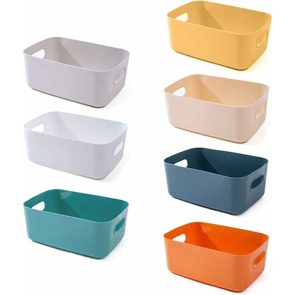 Förvaringskorg i plast, 7-pack stapelbara förvaringskorgar med handtag för kökshylla, badrum, barnkammare, garderob och kontor