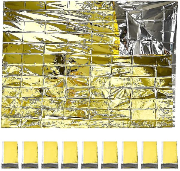 10 stk. Nødtepper Foldbare Guld 210x160cm Sølv + Guld-- null