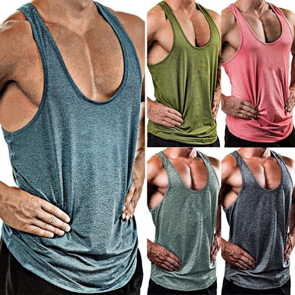 Herre Sommer Ærmeløs Gym Sports Tank Top Fitness Trænings Vest Blå L Blå Blue L