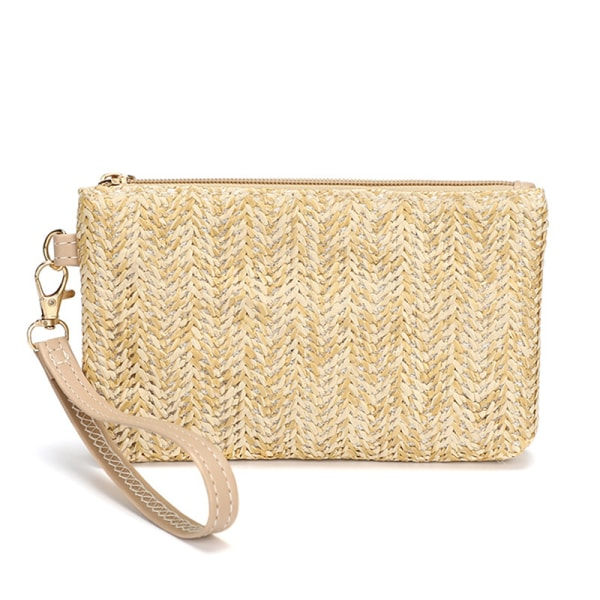 IC Vävväska Clutch Massiv Halmvävd Myntväska Strandplånbok Ca Khaki