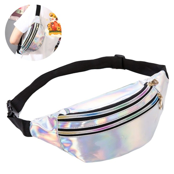 IC Kvinnor Holographic Fanny Pack Neon Gold Transparent Stars silver