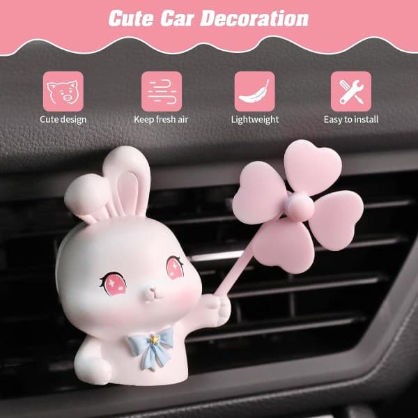 IC Søde bil luftventil Clips, Charm Car Inter Dekorationer Luftfrisker Clip Dufter Diffuser (Hvid Kanin)