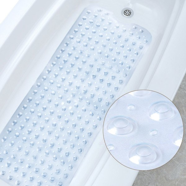 IC Vit extra lång badkarsmatta med starka sugkoppar Halkfri badmatta PVC-material Duschmatta för badrum i maskin Tvättbar Anti-mögel Anti-svamp