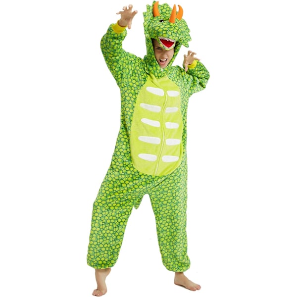 Vuxen Unisex Jumpsuit Kostym Djurkostym Steppdans Kostym Pyjamas Huvtröja Nattkläder Rollspel Cartoon 3D Pyjamas Karneval Jul Halloween B-Green Dinosaur XL